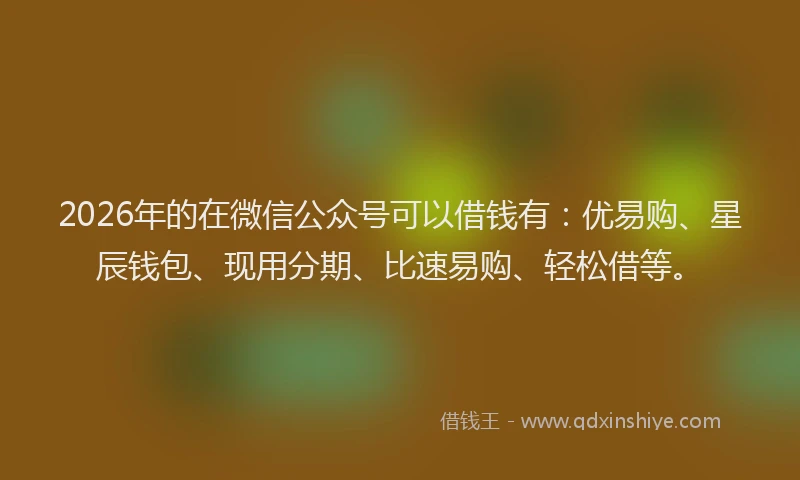 2026年的在微信公众号可以借钱有:优易购、星辰钱包、现用分期、比速易购、轻松借等。