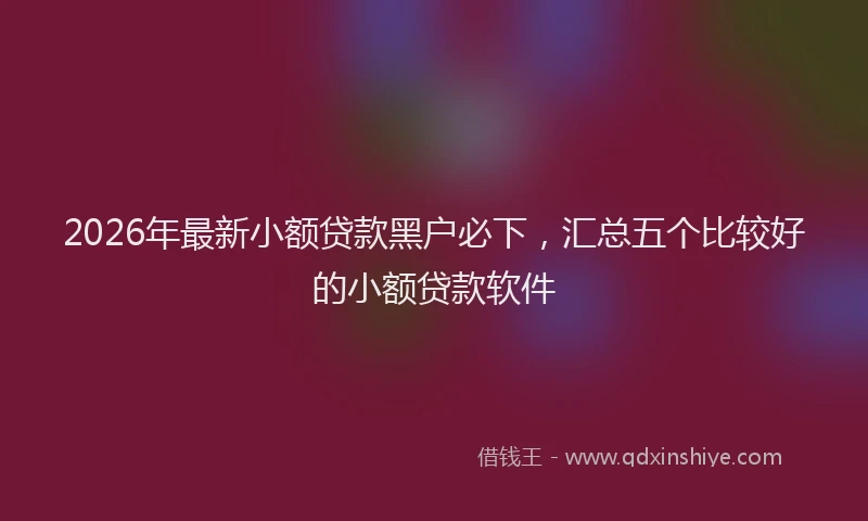 2026年最新小额贷款黑户必下，汇总五个比较好的小额贷款软件