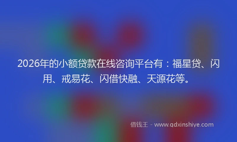 2026年的小额贷款在线咨询平台有：福星贷、闪用、戒易花、闪借快融、天源花等。