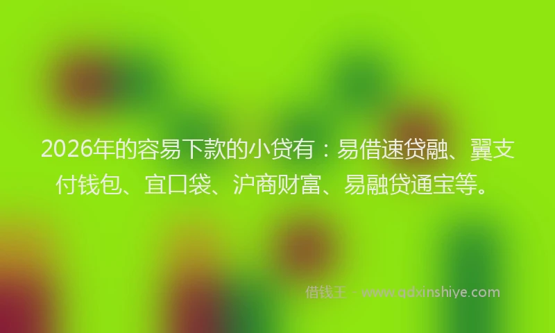 2026年的容易下款的小贷有：易借速贷融、翼支付钱包、宜口袋、沪商财富、易融贷通宝等。
