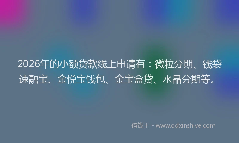 2026年的小额贷款线上申请有：微粒分期、钱袋速融宝、金悦宝钱包、金宝盒贷、水晶分期等。