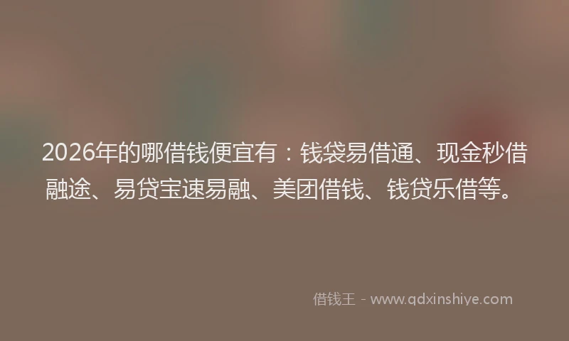 2026年的哪借钱便宜有：钱袋易借通、现金秒借融途、易贷宝速易融、美团借钱、钱贷乐借等。