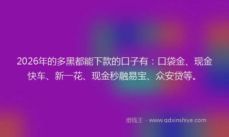2026年的多黑都能下款的口子有:口袋金、现金快车、新一花、现金秒融易宝、众安贷等。