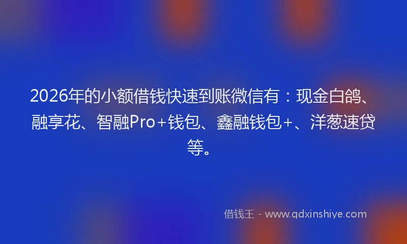 2026年的小额借钱快速到账微信有：现金白鸽、融享花、智融Pro+钱包、鑫融钱包+、洋葱速贷等。