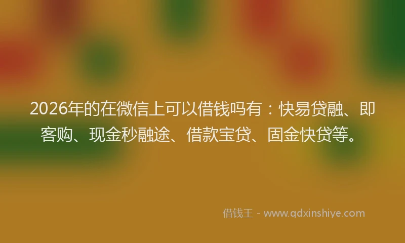 2026年的在微信上可以借钱吗有：快易贷融、即客购、现金秒融途、借款宝贷、固金快贷等。