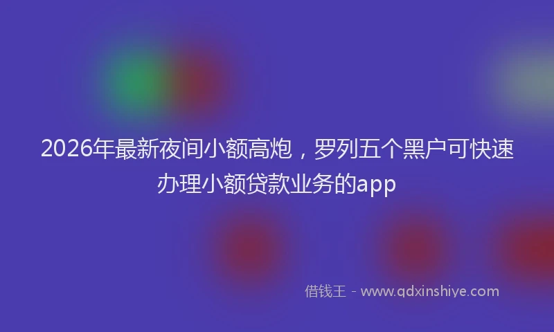 2026年最新夜间小额高炮，罗列五个黑户可快速办理小额贷款业务的app