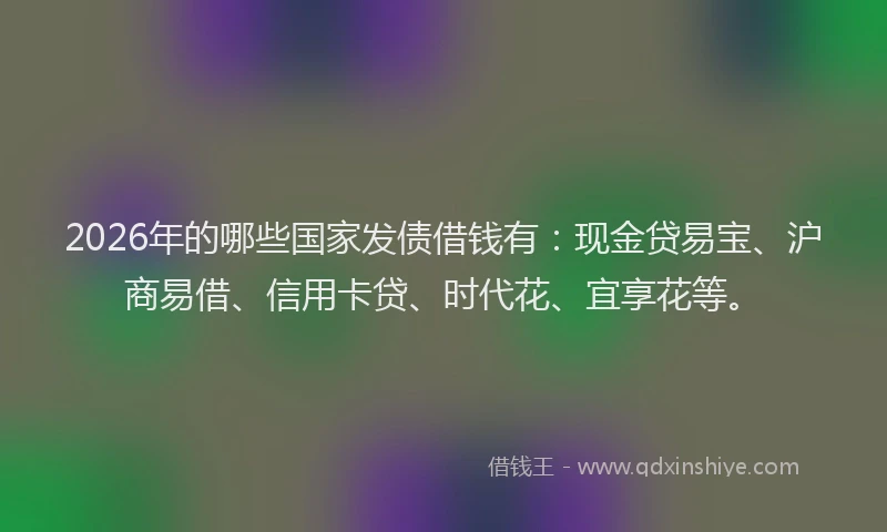 2026年的哪些国家发债借钱有:现金贷易宝、沪商易借、信用卡贷、时代花、宜享花等。