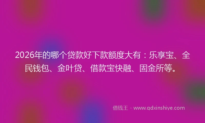 2026年的哪个贷款好下款额度大有:乐享宝、全民钱包、金叶贷、借款宝快融、固金所等。