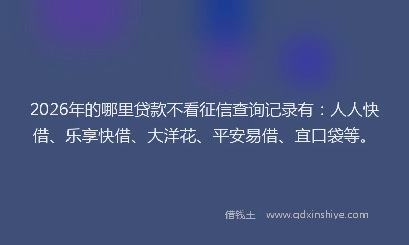 2026年的哪里贷款不看征信查询记录有:人人快借、乐享快借、大洋花、平安易借、宜口袋等。