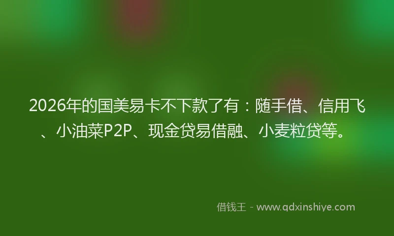 2026年的国美易卡不下款了有：随手借、信用飞、小油菜P2P、现金贷易借融、小麦粒贷等。