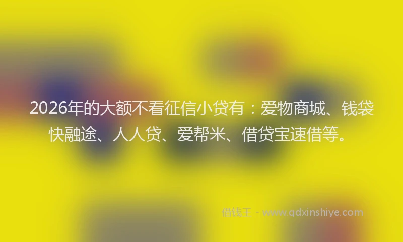 2026年的大额不看征信小贷有：爱物商城、钱袋快融途、人人贷、爱帮米、借贷宝速借等。