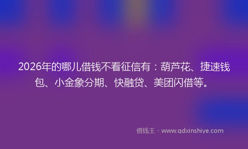 2026年的哪儿借钱不看征信有:葫芦花、捷速钱包、小金象分期、快融贷、美团闪借等。