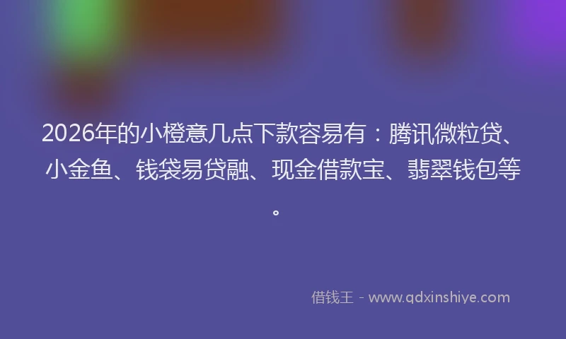 2026年的小橙意几点下款容易有：腾讯微粒贷、小金鱼、钱袋易贷融、现金借款宝、翡翠钱包等。