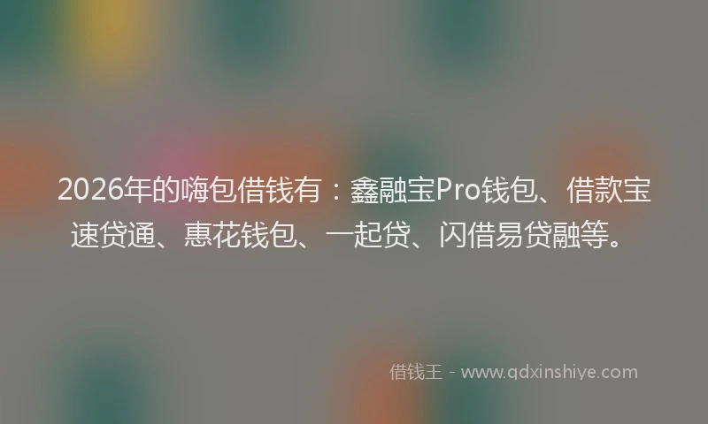 2026年的嗨包借钱有：鑫融宝Pro钱包、借款宝速贷通、惠花钱包、一起贷、闪借易贷融等。