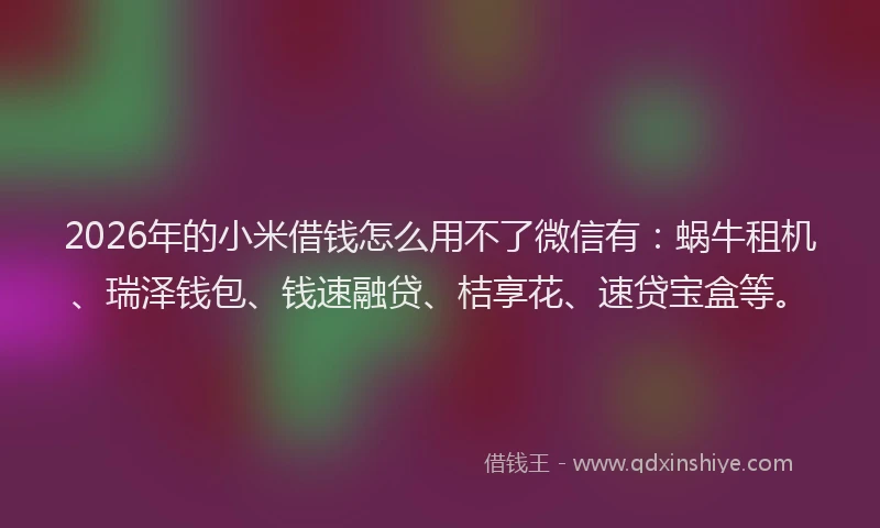 2026年的小米借钱怎么用不了微信有：蜗牛租机、瑞泽钱包、钱速融贷、桔享花、速贷宝盒等。