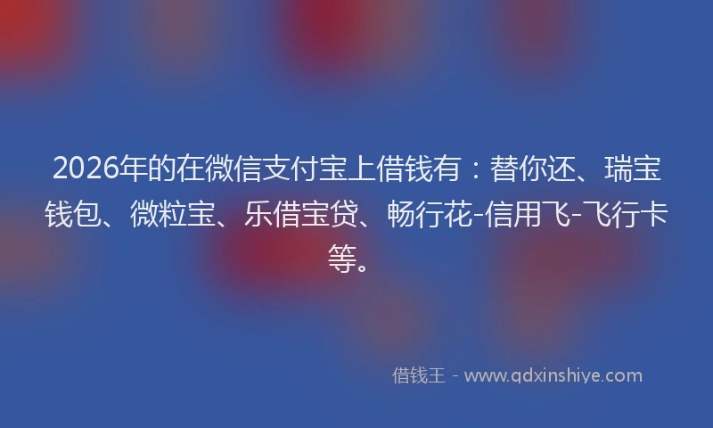 2026年的在微信支付宝上借钱有：替你还、瑞宝钱包、微粒宝、乐借宝贷、畅行花-信用飞-飞行卡等。