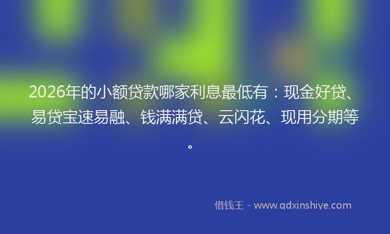 2026年的小额贷款哪家利息最低有：现金好贷、易贷宝速易融、钱满满贷、云闪花、现用分期等。
