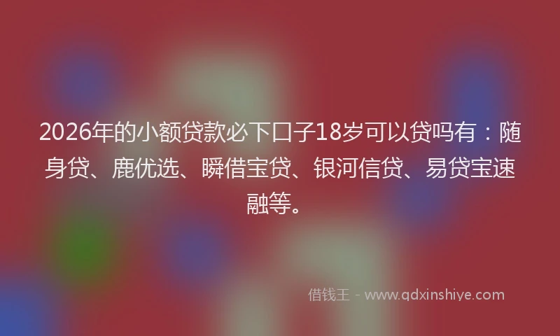 2026年的小额贷款必下口子18岁可以贷吗有：随身贷、鹿优选、瞬借宝贷、银河信贷、易贷宝速融等。