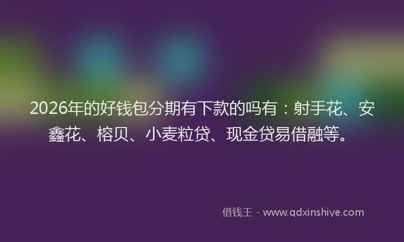 2026年的好钱包分期有下款的吗有：射手花、安鑫花、榕贝、小麦粒贷、现金贷易借融等。