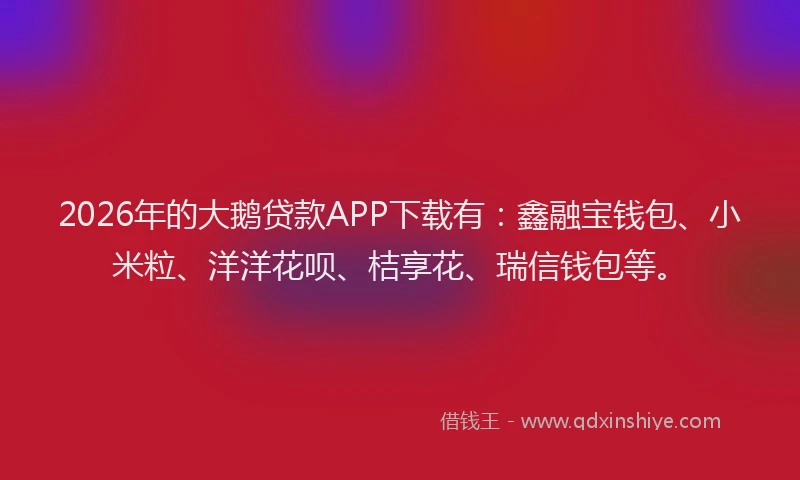 2026年的大鹅贷款APP下载有：鑫融宝钱包、小米粒、洋洋花呗、桔享花、瑞信钱包等。