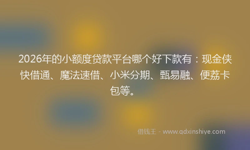 2026年的小额度贷款平台哪个好下款有:现金侠快借通、魔法速借、小米分期、甄易融、便荔卡包等。