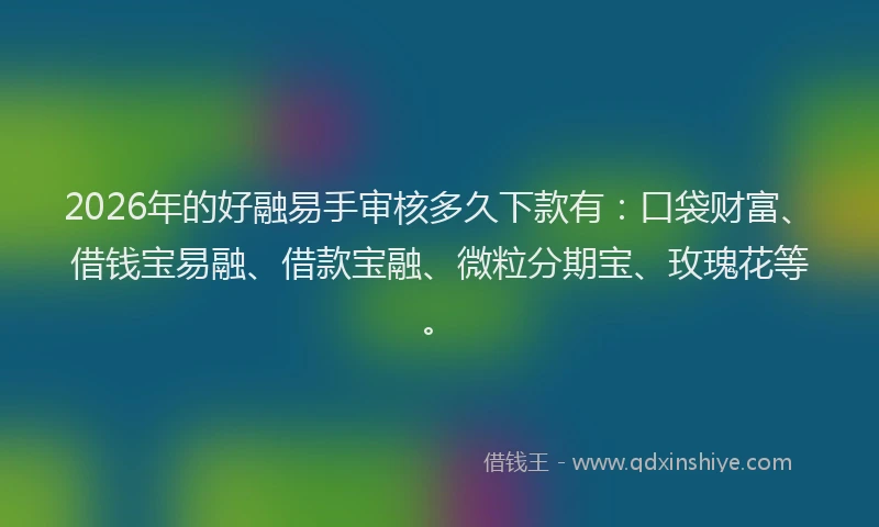2026年的好融易手审核多久下款有：口袋财富、借钱宝易融、借款宝融、微粒分期宝、玫瑰花等。