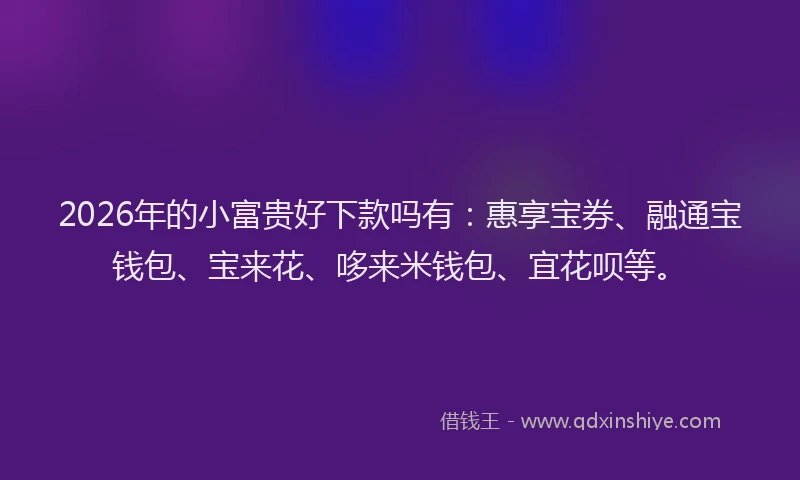 2026年的小富贵好下款吗有：惠享宝券、融通宝钱包、宝来花、哆来米钱包、宜花呗等。