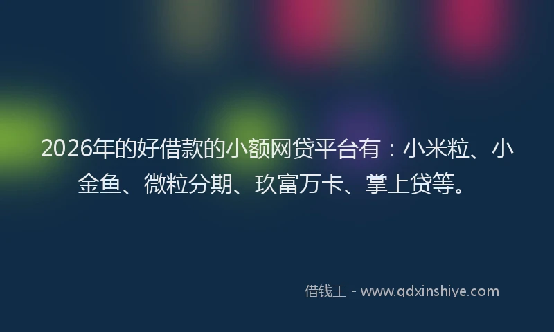 2026年的好借款的小额网贷平台有：小米粒、小金鱼、微粒分期、玖富万卡、掌上贷等。