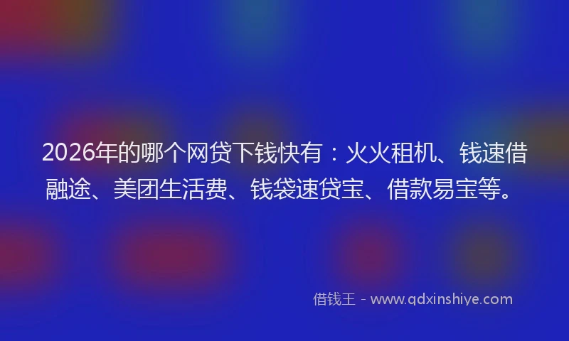 2026年的哪个网贷下钱快有：火火租机、钱速借融途、美团生活费、钱袋速贷宝、借款易宝等。