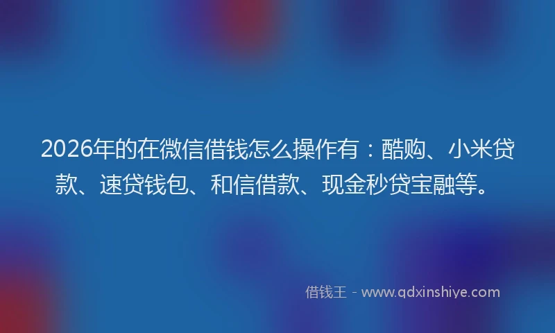 2026年的在微信借钱怎么操作有：酷购、小米贷款、速贷钱包、和信借款、现金秒贷宝融等。