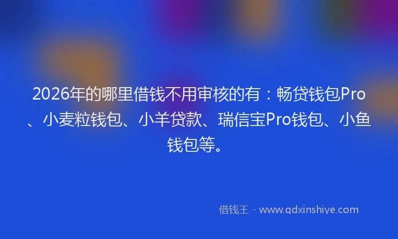 2026年的哪里借钱不用审核的有：畅贷钱包Pro、小麦粒钱包、小羊贷款、瑞信宝Pro钱包、小鱼钱包等。