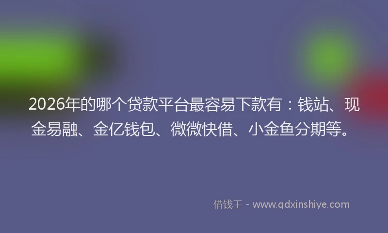 2026年的哪个贷款平台最容易下款有:钱站、现金易融、金亿钱包、微微快借、小金鱼分期等。