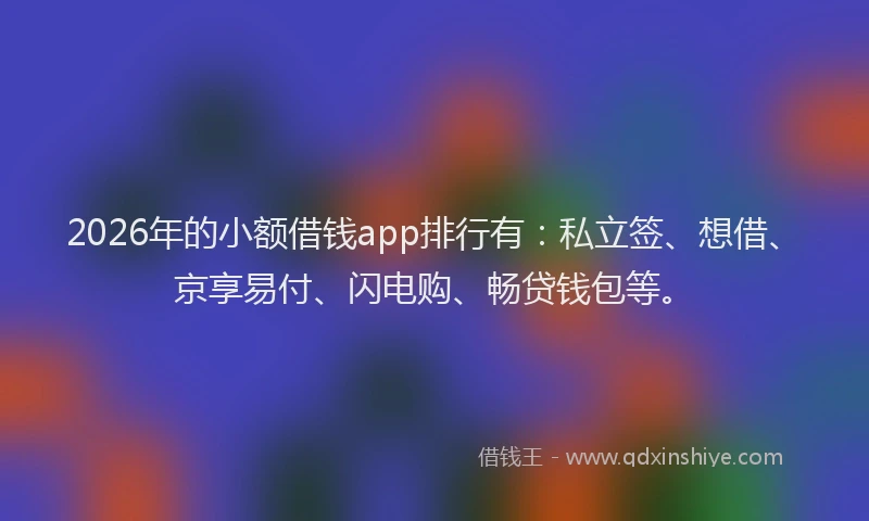 2026年的小额借钱app排行有：私立签、想借、京享易付、闪电购、畅贷钱包等。