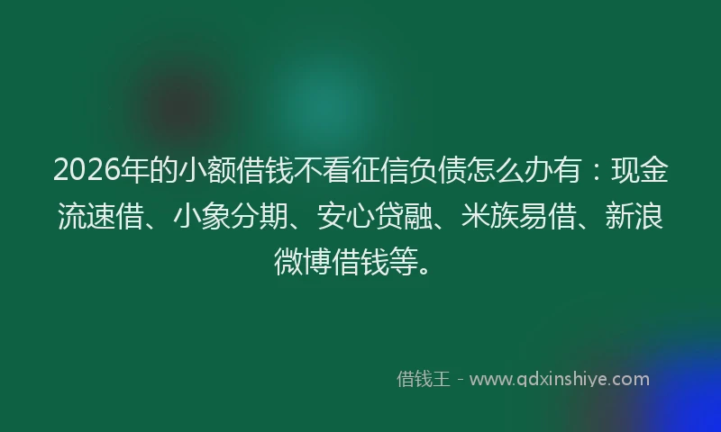 2026年的小额借钱不看征信负债怎么办有：现金流速借、小象分期、安心贷融、米族易借、新浪微博借钱等。
