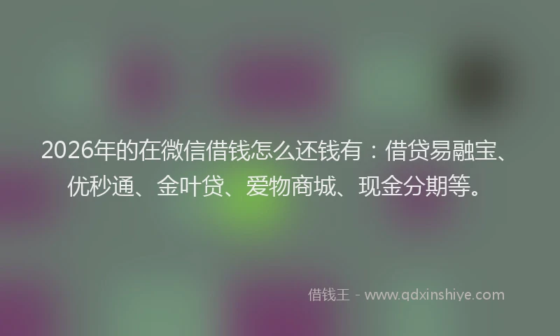2026年的在微信借钱怎么还钱有：借贷易融宝、优秒通、金叶贷、爱物商城、现金分期等。