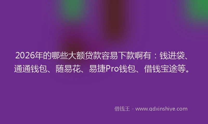 2026年的哪些大额贷款容易下款啊有:钱进袋、通通钱包、随易花、易捷Pro钱包、借钱宝途等。