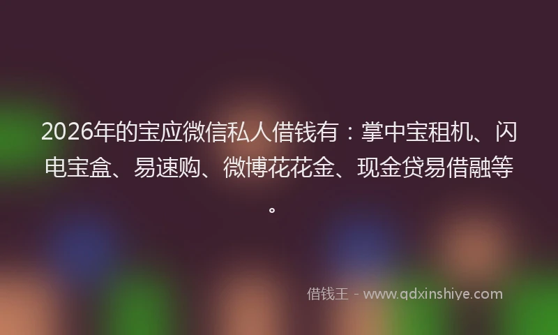 2026年的宝应微信私人借钱有：掌中宝租机、闪电宝盒、易速购、微博花花金、现金贷易借融等。