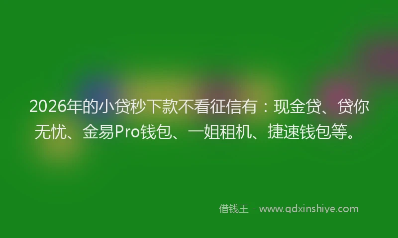 2026年的小贷秒下款不看征信有：现金贷、贷你无忧、金易Pro钱包、一姐租机、捷速钱包等。
