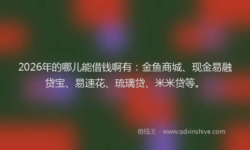 2026年的哪儿能借钱啊有：金鱼商城、现金易融贷宝、易速花、琉璃贷、米米贷等。