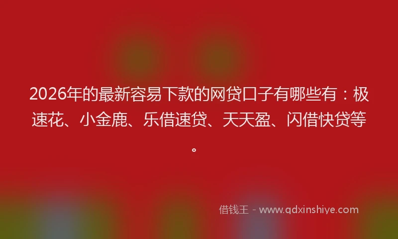 2026年的最新容易下款的网贷口子有哪些有：极速花、小金鹿、乐借速贷、天天盈、闪借快贷等。