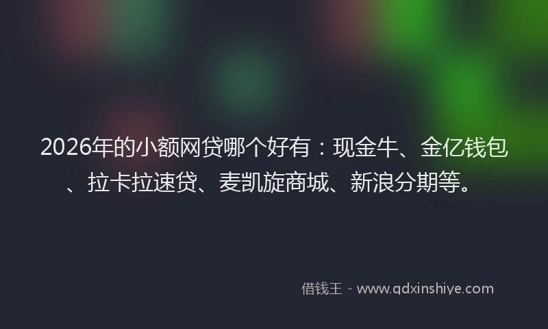 2026年的小额网贷哪个好有：现金牛、金亿钱包、拉卡拉速贷、麦凯旋商城、新浪分期等。