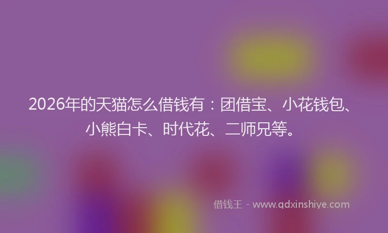 2026年的天猫怎么借钱有:团借宝、小花钱包、小熊白卡、时代花、二师兄等。