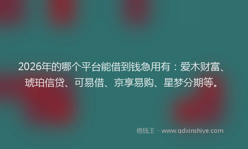2026年的哪个平台能借到钱急用有：爱木财富、琥珀信贷、可易借、京享易购、星梦分期等。