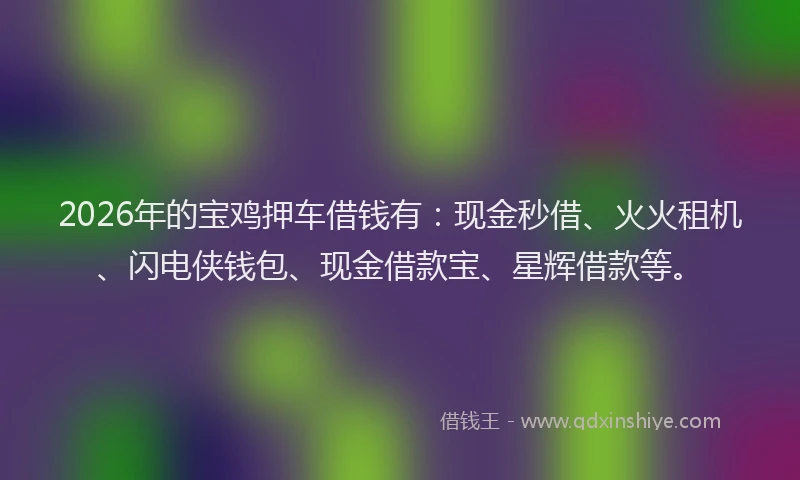 2026年的宝鸡押车借钱有：现金秒借、火火租机、闪电侠钱包、现金借款宝、星辉借款等。