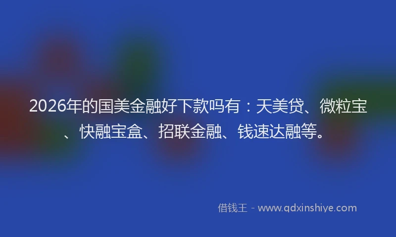 2026年的国美金融好下款吗有：天美贷、微粒宝、快融宝盒、招联金融、钱速达融等。