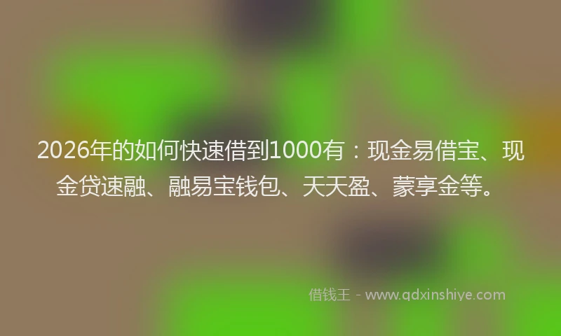 2026年的如何快速借到1000有：现金易借宝、现金贷速融、融易宝钱包、天天盈、蒙享金等。