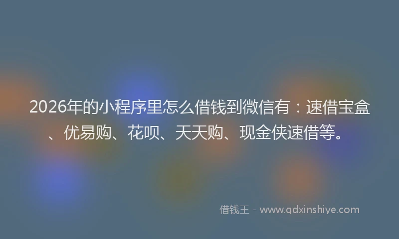 2026年的小程序里怎么借钱到微信有：速借宝盒、优易购、花呗、天天购、现金侠速借等。
