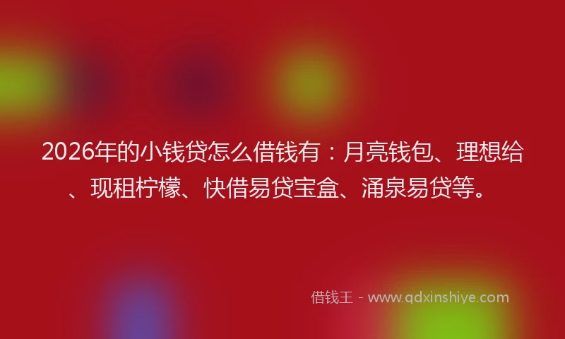 2026年的小钱贷怎么借钱有：月亮钱包、理想给、现租柠檬、快借易贷宝盒、涌泉易贷等。
