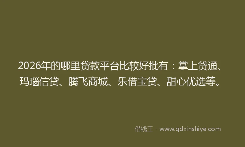 2026年的哪里贷款平台比较好批有:掌上贷通、玛瑙信贷、腾飞商城、乐借宝贷、甜心优选等。