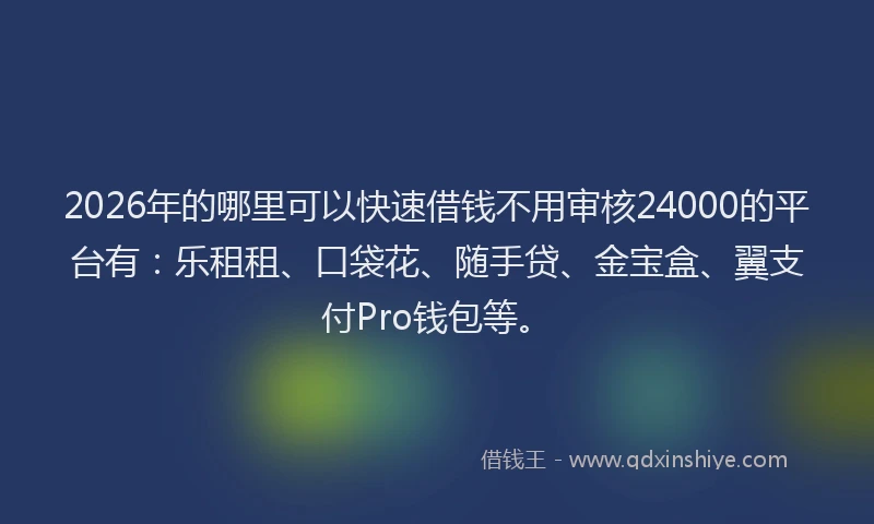 2026年的哪里可以快速借钱不用审核24000的平台有：乐租租、口袋花、随手贷、金宝盒、翼支付Pro钱包等。